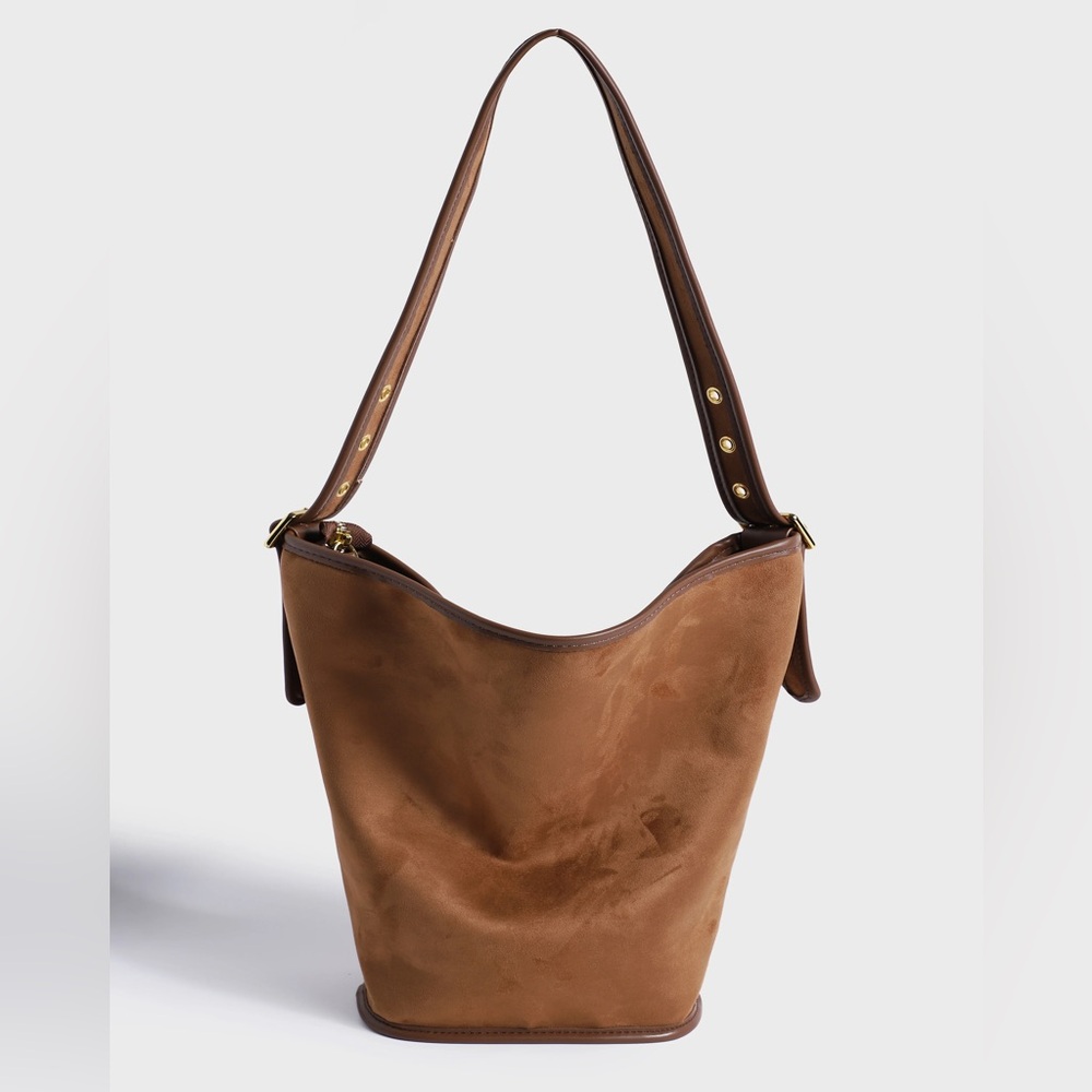 Brown Suede Hobo Bag with Adjustable Shoulder Strap